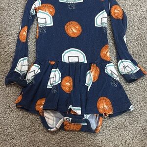 Posh Peanut Navy and Orange Basketball Romper